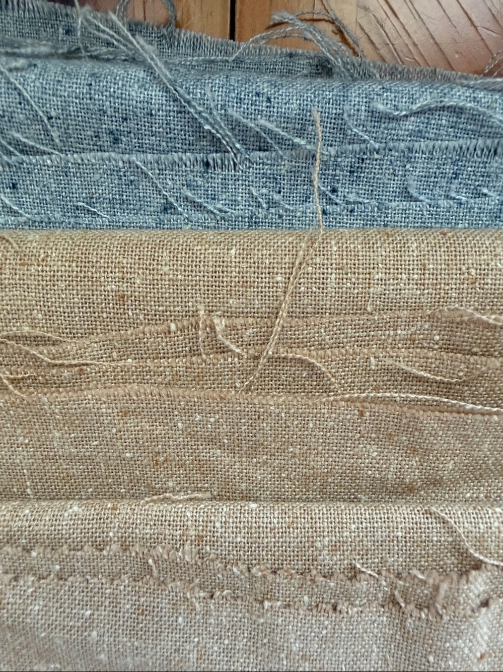 Fabric Set 3 PCS Blue & Beige Brown Linen Blend - Picture 5 of 7